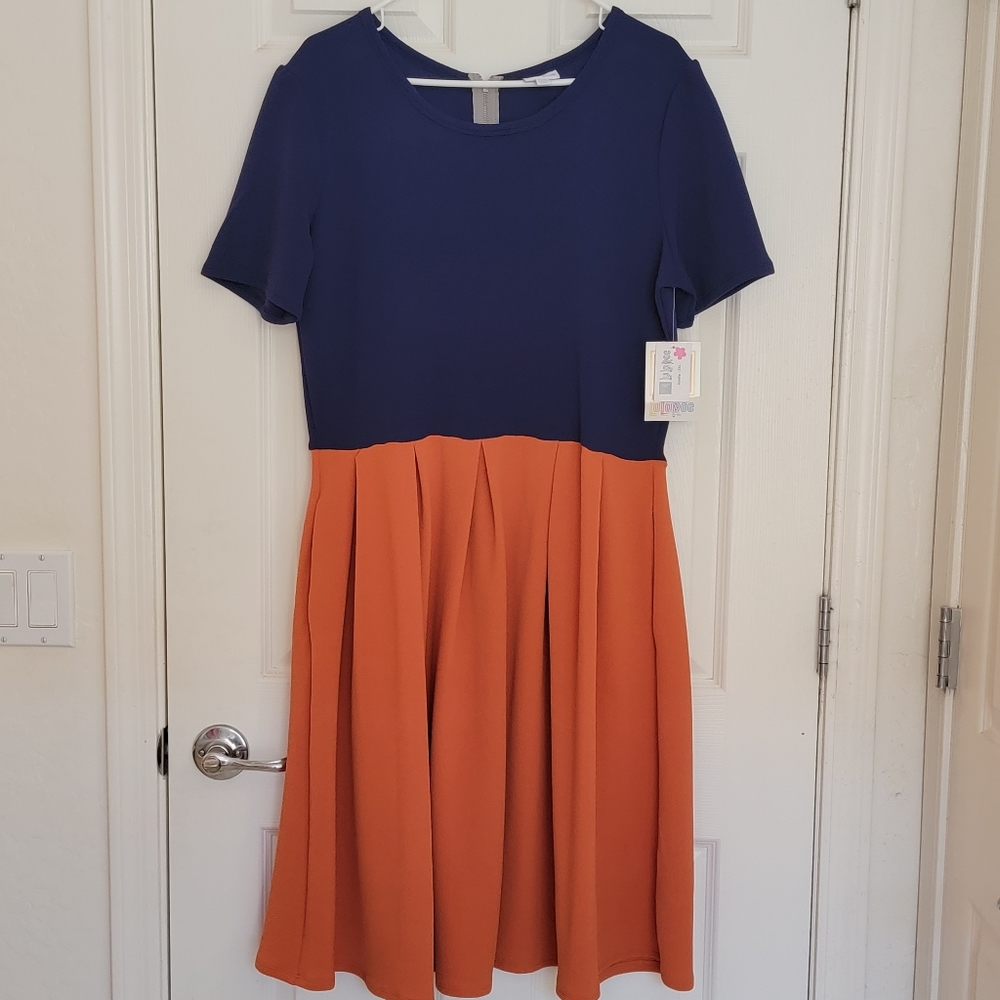 LulaRoe, Ameila Dress, blue and orange, 2XL